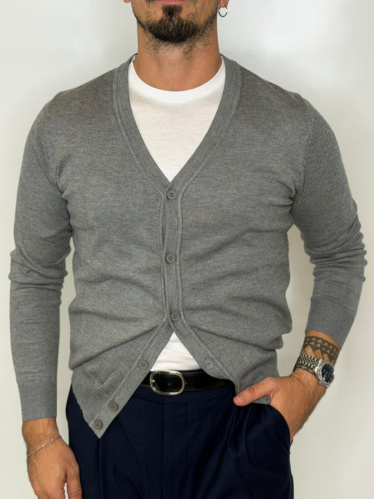 CARDIGAN BASIC UOMO - MAGLIA FINE GRIGIO