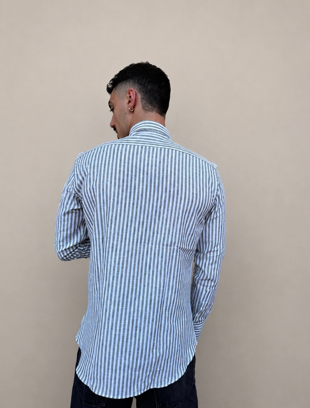 Camicia in lino rigata verde