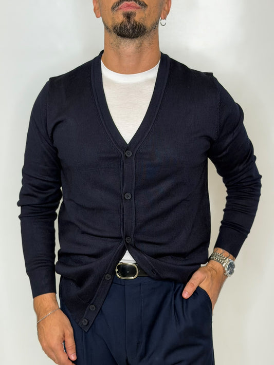 CARDIGAN BASIC UOMO - MAGLIA FINE BLU NAVY