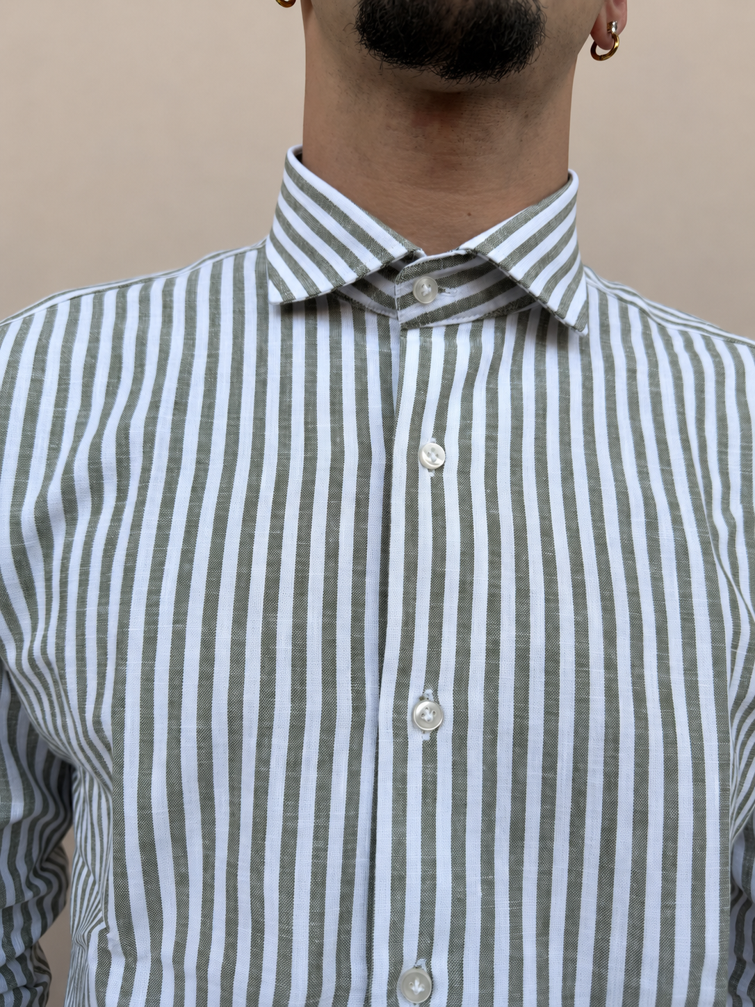 Camicia in lino rigata verde