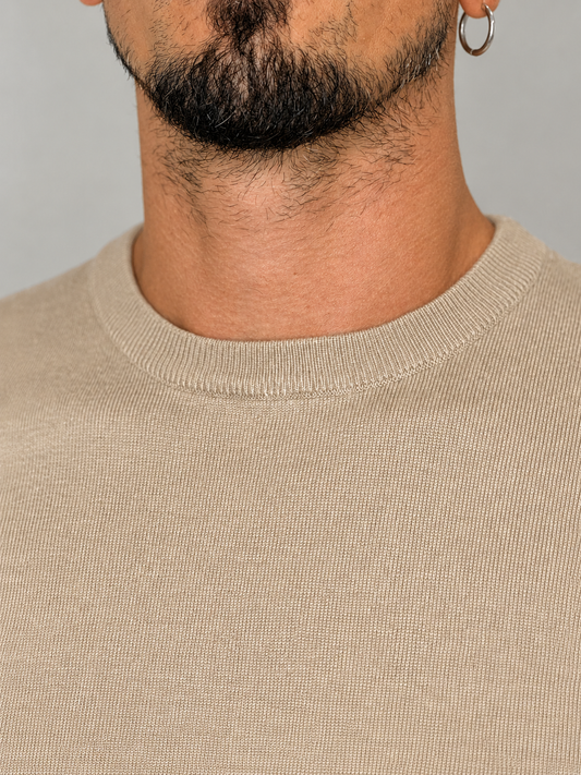 GIROCOLLO IN MAGLIA FINE BEIGE