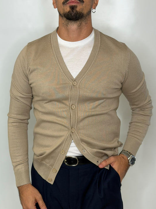 CARDIGAN BASIC UOMO - MAGLIA FINE BEIGE