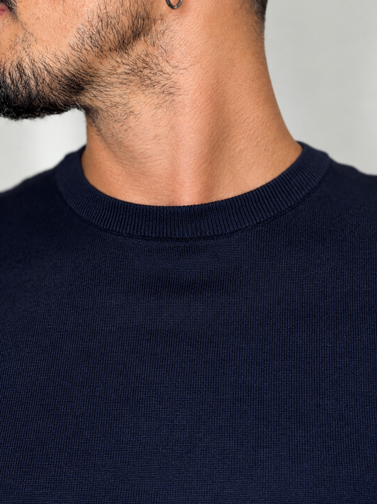 GIROCOLLO IN MAGLIA FINE BLU NAVY