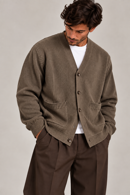 CARDIGAN CON TASCONI UOMO - BEIGE