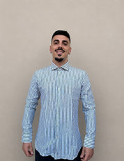 Camicia in lino rigata verde