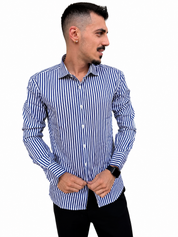 Camicia a riga larga blu jeans