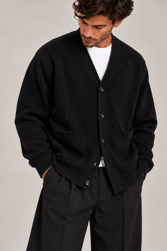 CARDIGAN CON TASCONI UOMO - NERO