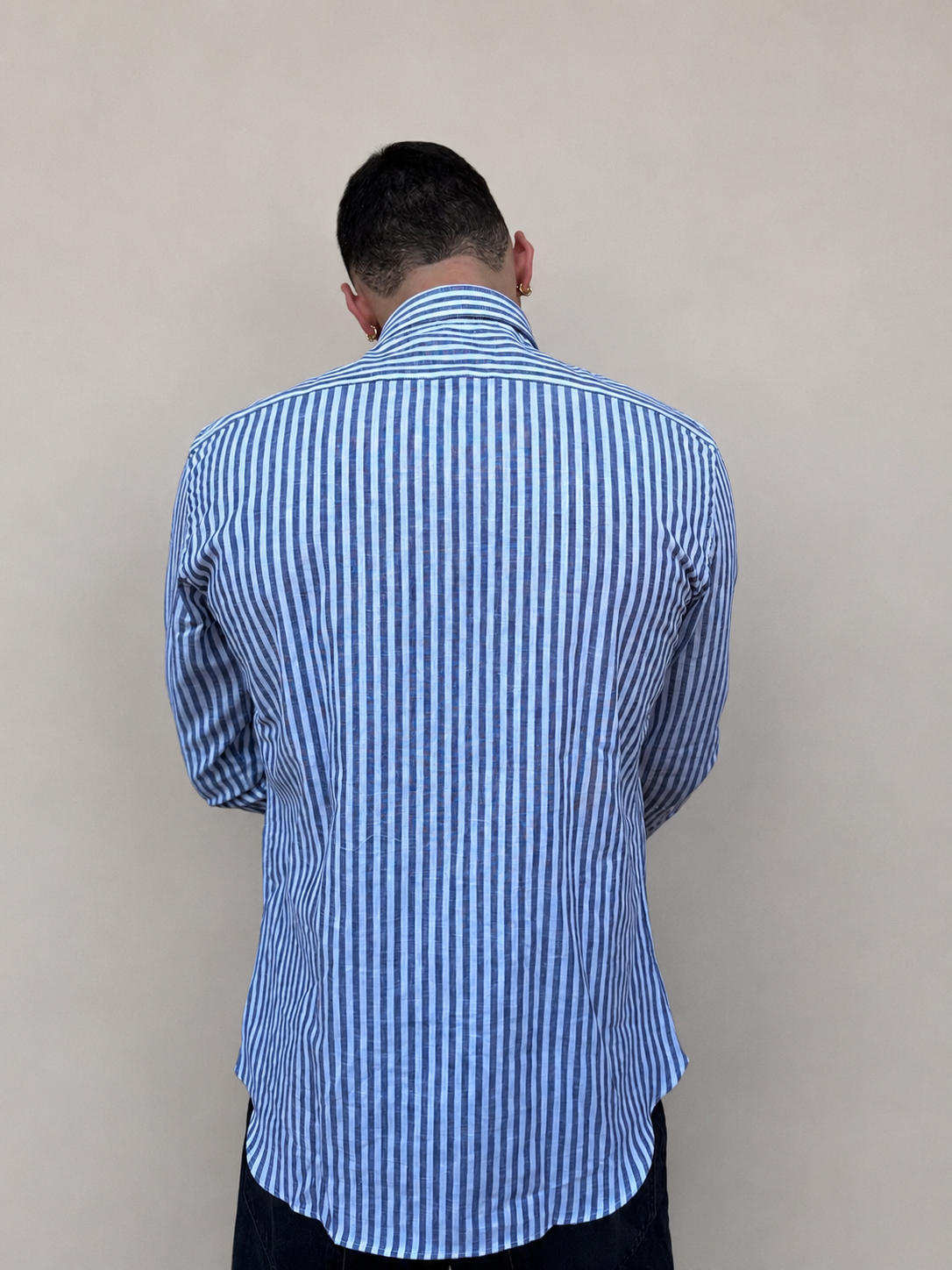 Camicia in lino rigata blu