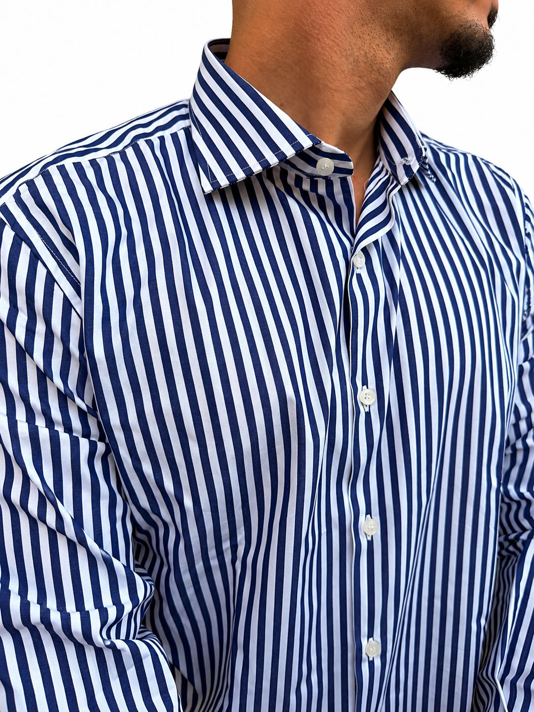 Camicia a riga larga blu jeans
