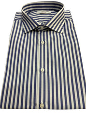 Camicia Uomo Rigata Maniche Lunghe Slim Fit Bianco-Royal K58