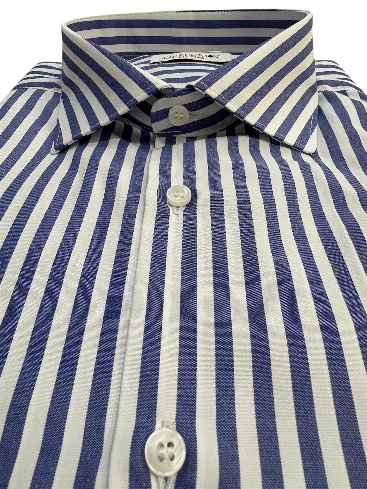 Camicia Uomo Rigata Maniche Lunghe Slim Fit Bianco-Royal K58