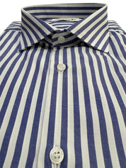 Camicia Uomo Rigata Maniche Lunghe Slim Fit Bianco-Royal K58