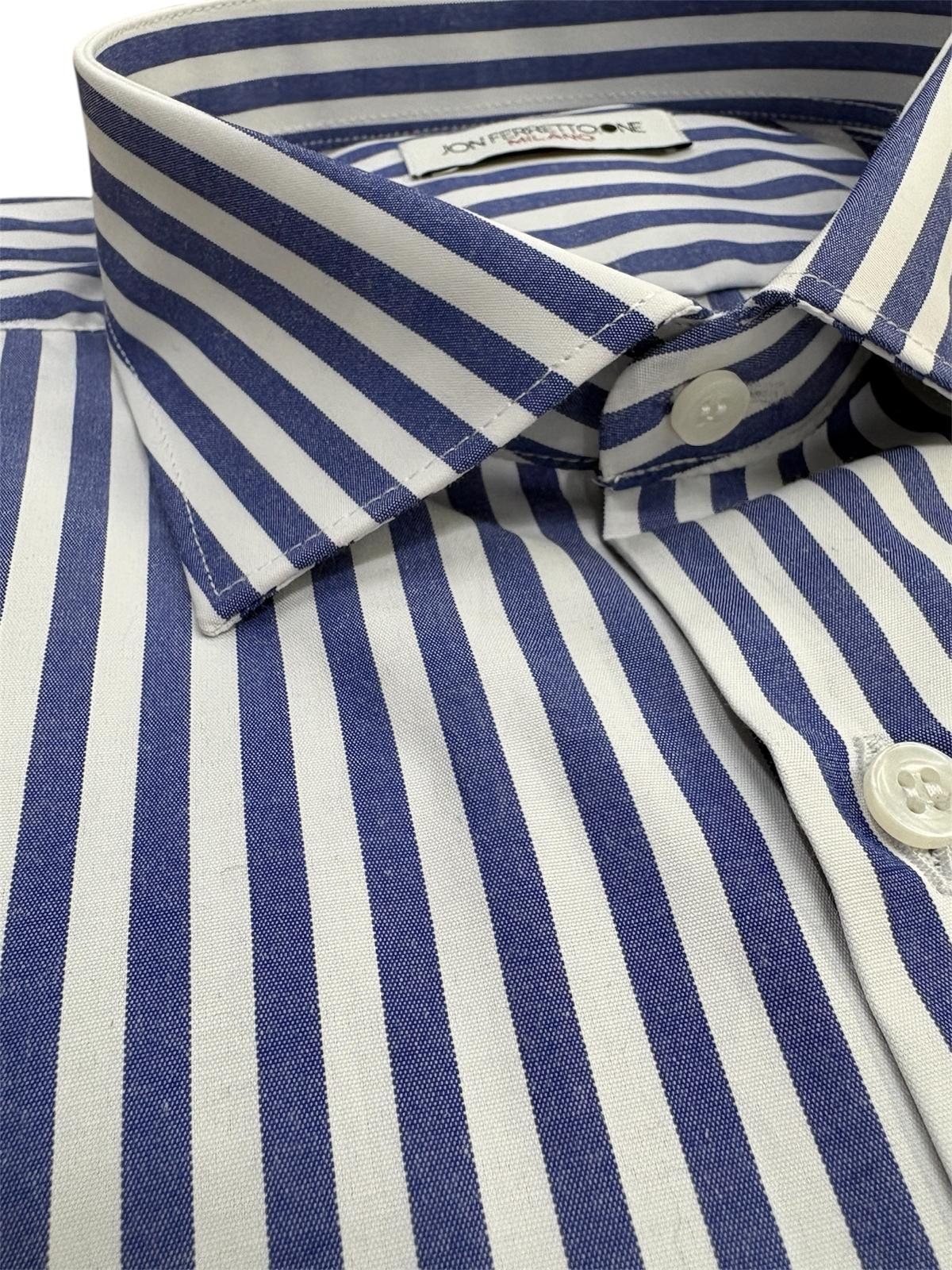 Camicia Uomo Rigata Maniche Lunghe Slim Fit Bianco-Royal K58