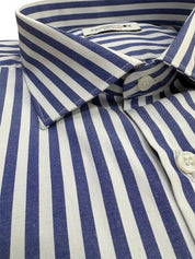 Camicia Uomo Rigata Maniche Lunghe Slim Fit Bianco-Royal K58