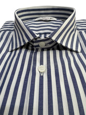 Camicia Uomo Rigata Maniche Lunghe Slim Fit Bianco-Blue Denim K58