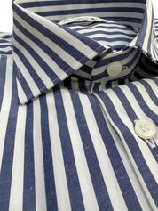 Camicia Uomo Rigata Maniche Lunghe Slim Fit Bianco-Blue Denim K58