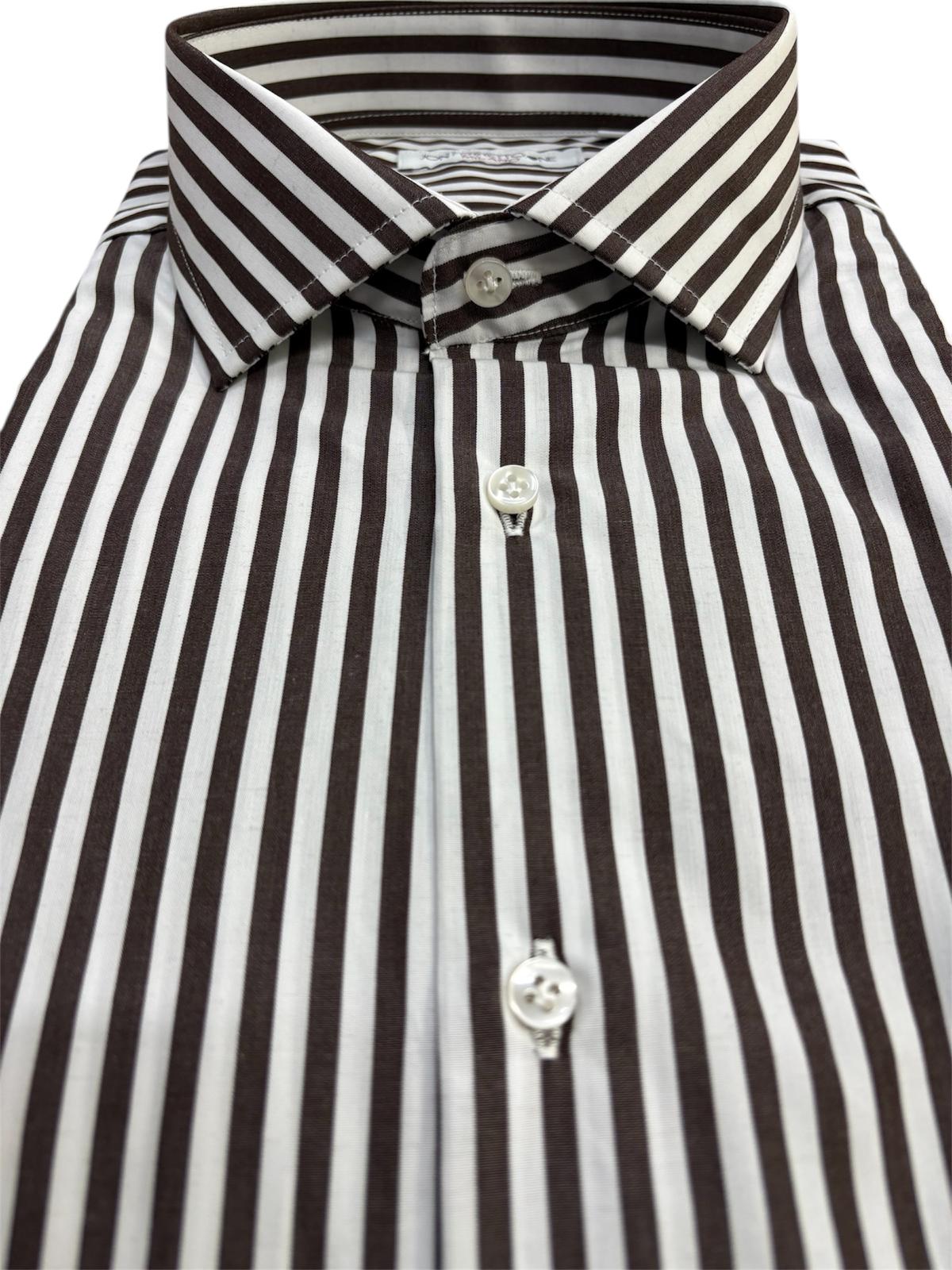 Camicia Uomo Rigata Maniche Lunghe Slim Fit Bianco-Moro K58