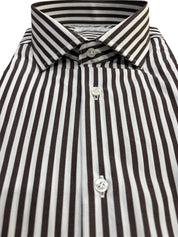 Camicia Uomo Rigata Maniche Lunghe Slim Fit Bianco-Moro K58