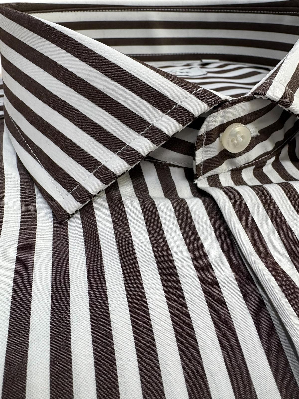 Camicia Uomo Rigata Maniche Lunghe Slim Fit Bianco-Moro K58