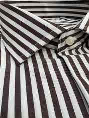 Camicia Uomo Rigata Maniche Lunghe Slim Fit Bianco-Moro K58