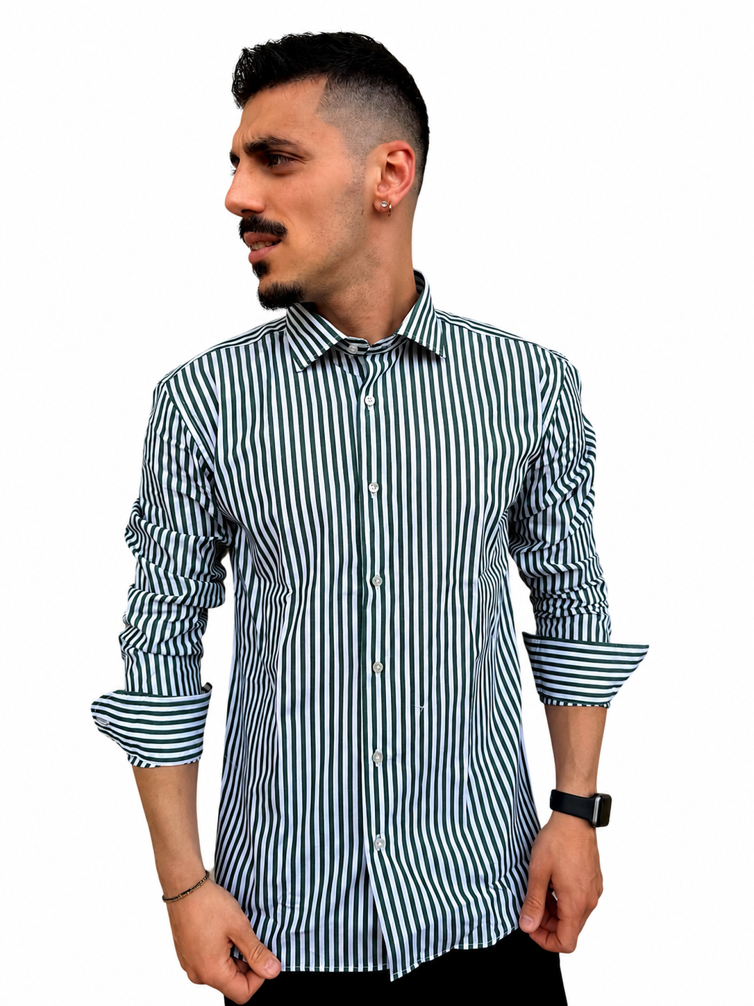 Camicia a riga larga verde