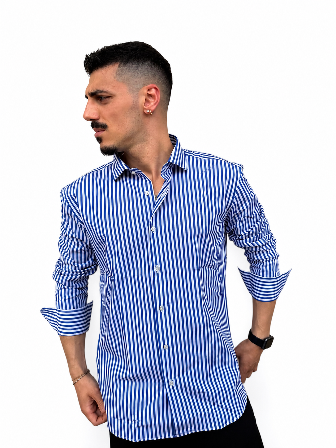 Camicia a riga larga blu royal