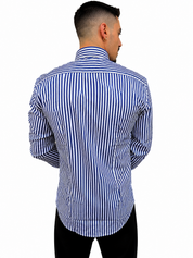 Camicia a riga larga blu jeans